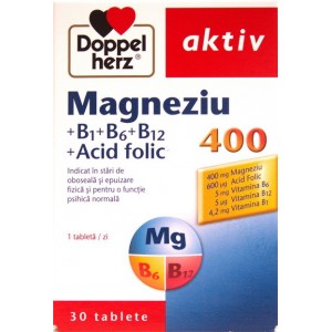 Magneziu 400 + B1 + B6 + B12 + Acid folic x 30 tablete